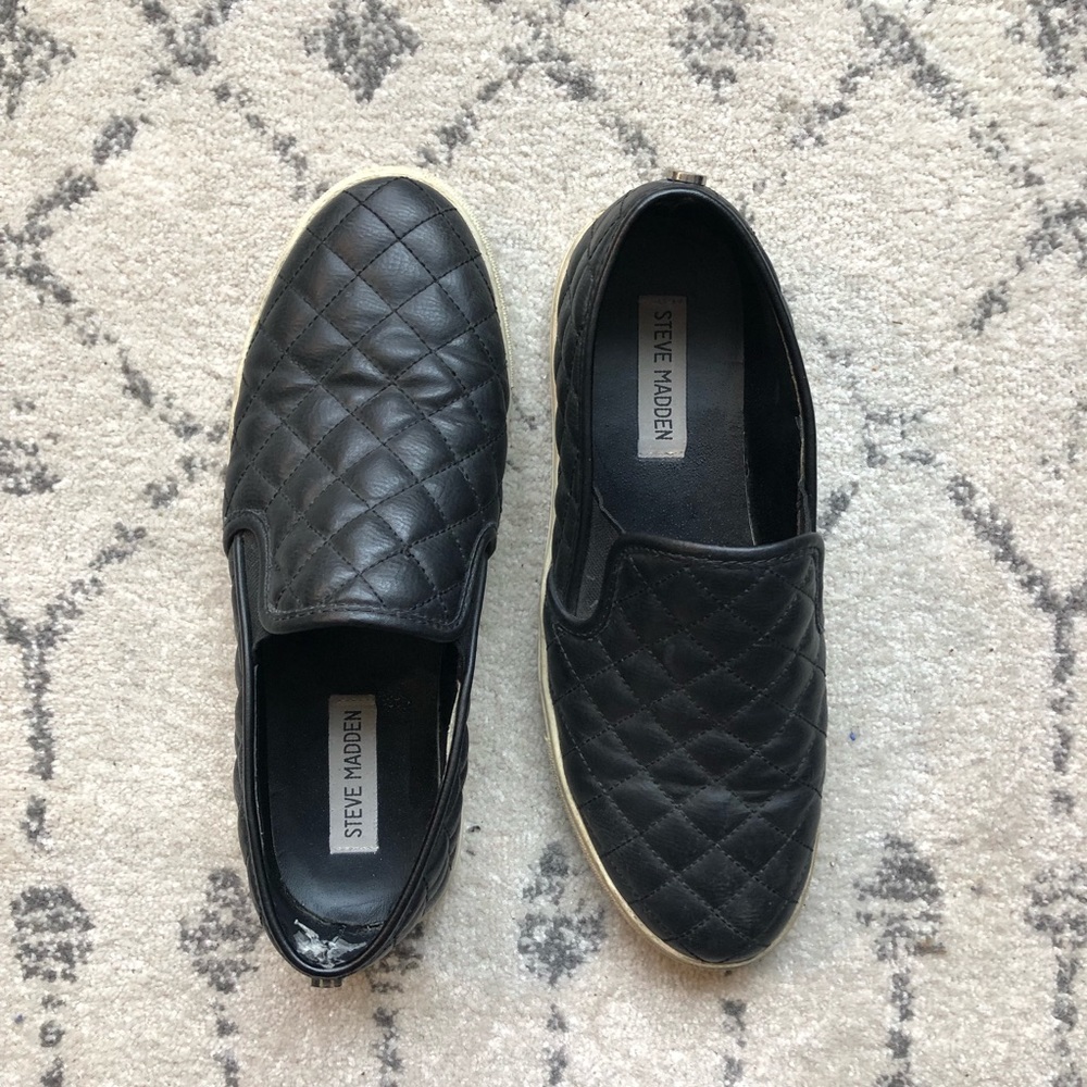 Steve Madden black quilted slip on sneakers